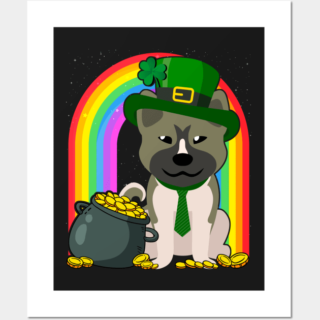 Akita Americano Rainbow Irish Clover St Patrick Day Dog Gift graphic Wall Art by theodoros20